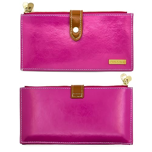 ANDOILT Women's Genuine Leather Wallet RFID Blocking Credit Card Holder Zipper Purse Cell Phone Handbag - Image 5