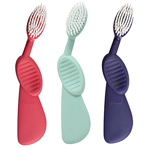 RADIUS Flex Brush Toothbrush Designed to Improve Gum Health & Reduce Gum Issues - Right Hand - Purple/Watermelon/Mint Green - Pack of 3