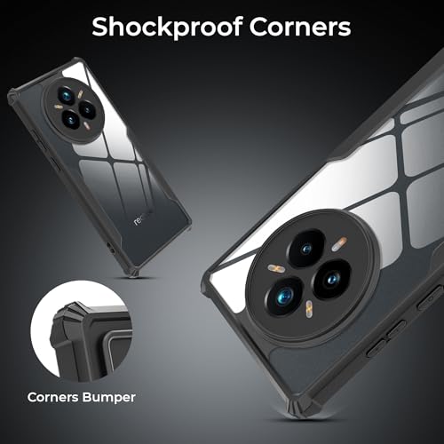 Image of A rtistque Clear Hard Transparent Acrylic Armor Anti-Drop Shockproof TPU Edge Back Cover Case for Realme 14 Pro Plus - Black