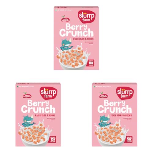 Image of Slurrp Farm Berry Crunch Strawberry Cereal | No Maida, No Refined Sugar, No Added Colour | Ragi Stars and Moons | Healthy Breakfast | 300 g (Pack of 3)
