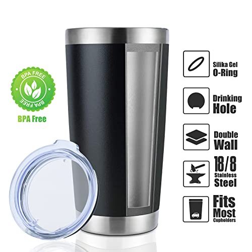 Domicare 20Oz Stainless Steel Tumbler Bulk With Lid, Double Wall Vacuum Insulated Travel Mug, Powder Coated Coffee Cup, Powder Black, 12 Pack #TOP1