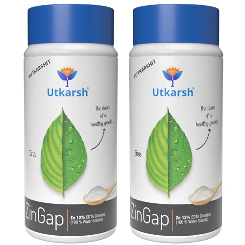 Image of Utkarsh Zinc - 12% EDTA Chelated, 100% Water Soluble Fertilizers for Plants, Micronutrient for Green Foliage, Home Garden, Plant Growth Booster | ZinGap (2 Kg; Pack of 2 of 1 Kg)