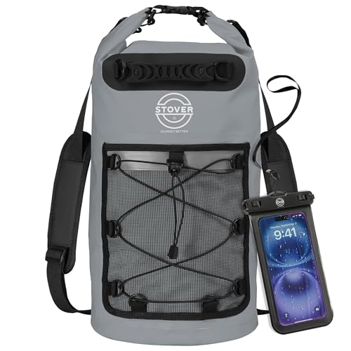 STOVER Mochila Dry Bag 30L com bolsa impermeável para celular - cinza