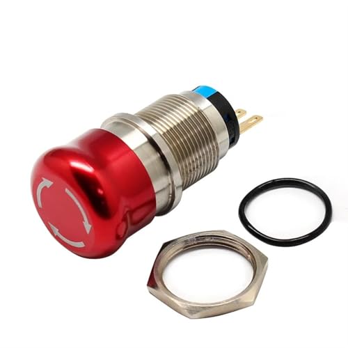 Interrupteur arrêt d'urgence 19mm étanche 1NO 1NC bouton poussoir champignon métal