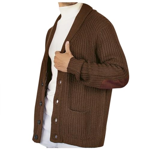 Mens Shawl Collar Cardigan Sweater Casual Long Sleeve Button Down Cable Knit Winter Chunky Sweaters with Pockets