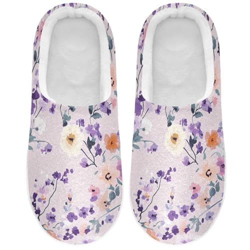 JUNZAN Cartoon Cute Flowers Purple Womens Cotton House Slippers Soft Memory Foam Mens Slippers for Outdoor Funny Presents 6-7
