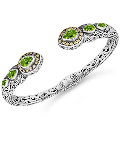 Image of DEVATA Sterling Silver 925 and 18K Gold with Gemstones Bali Filigree Cuff Bracelet