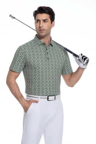 Image of Alex Vando Mens Golf Shirts Short Sleeve Breeze Quick-Dry Print Polo Shirt