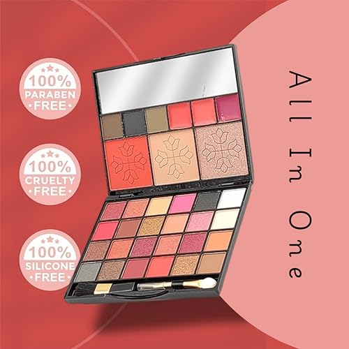Image of All-in-One Makeup Kit with Mirror | 24 Eyeshadow Palette with Brush, 3 Eyebrow Powder, 3 Lip Gloss, Blush, Contour & Highlighter Palette | Complete Cosmetic Set for Girls & Women
