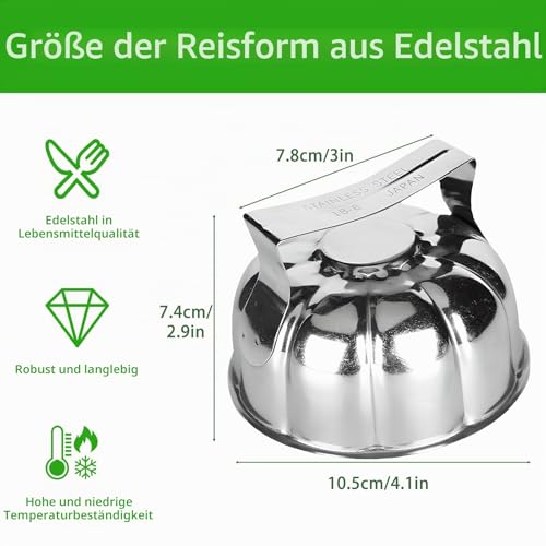 2 Stück Reisform aus Edelstahl in Blumenblatt-Form, Reisform für japanische Küche, Geschirr Dekoration, Küchenzubehör, Kochwerkzeuge (Silber)