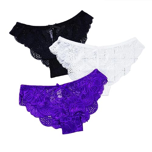 Culotte femme dentelle lot de 3 sous-vêtements taille basse confort