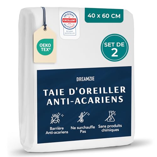 Dreamzie - Lot de 2 Taies Oreiller Anti Acarien 40x60 cm - Protege Oreiller 40x60 pour Personnes Allergiques - Housse Anti Acarien Lavable 95°C