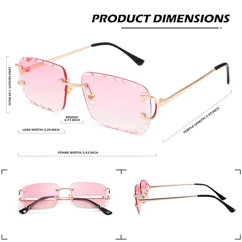 Image of Hycredi Rimless Rectangle Sunglasses for Men /Women- Frameless Square Trendy Shade - Diamond Cutting Eyewear
