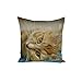Housse de Coussin Chat Roux Tigré se Prélasse sur Serviette Bleu Animaux 40x40cm