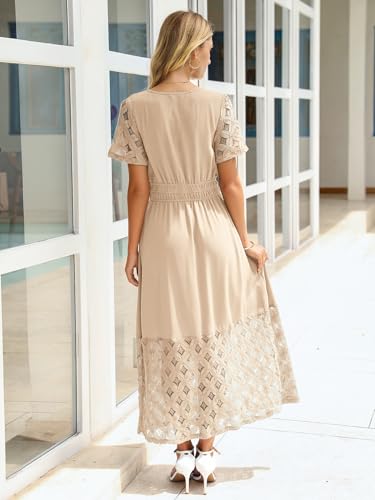 Image of Simplee Womens Summer Boho Maxi Dress V Neck Empire Waist Long Flowy Wedding Guest Dresses with Pockets
