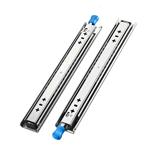 Rieles de cajón de alta resistencia, extensión completa con bloqueo de 120 kg de capacidad de rodamiento de cajón deslizante, 1 par (2 piezas), plateado