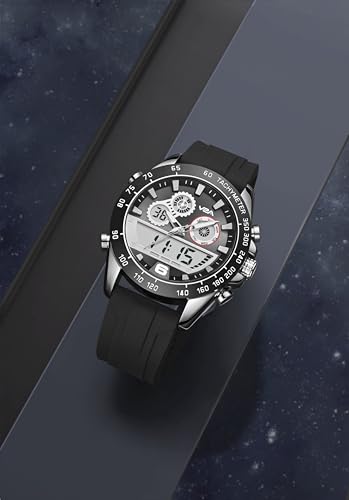 Image of V2A Men's Multifunction Analog-Digital Sports Watch - Dual Display, Quartz Movement, Zinc Alloy Case, Stopwatch, Alarm, 30M Water Resistant, Silicone Strap, Tachymeter Bezel