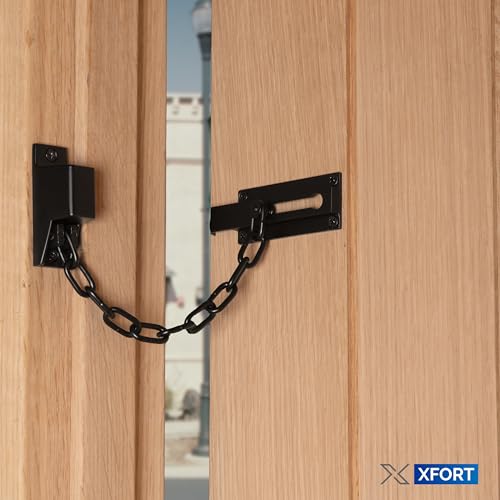 XFORT Türkette Schwarz, Sicherheitskette für die Vordertür mit externem Schlüssel-Entriegelungsmechanismus.