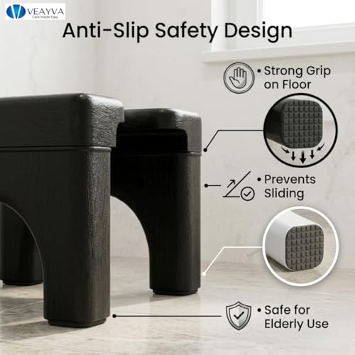 Image of Veayva Indian Squat Toilet Seat - Enhances Comfort for Prolonged Use and Improved Bowel Health | Comfort & Health Benefits | Ergonomic, Portable Toilet Seat for Adults, Kids, Elderly, Handicap (BLACK)
