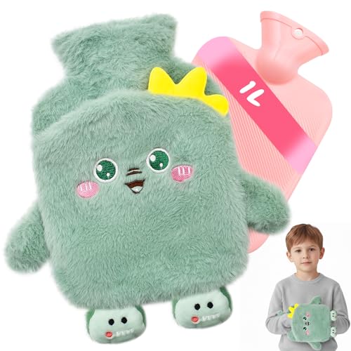 Cyiecw Flauschig Wärmflasche Kinder, Tier Wärmflaschen mit Handwärmerbezug, 1 Liter Abnehmbare und Waschbare Wärmflasche, Weiches Handwärmer...