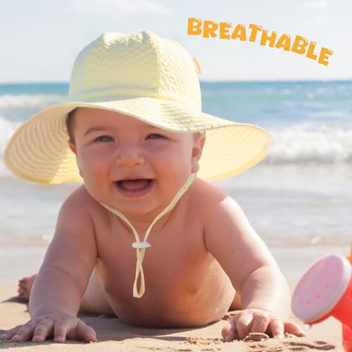 Image of HONGTEYA Baby Sun Hat Toddler Girl Beach Hat Sun Protection Adjustable Outdoor Summer Wide Brim Bucket Hat for Infant Kids