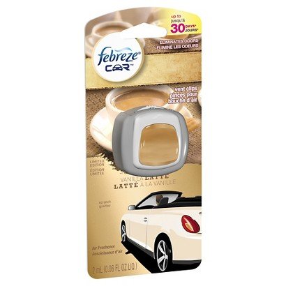ONLY 1 IN PACK Febreze Car Vent Clip Air Freshener, Vanilla Latte, 0.06 Fl. Oz.