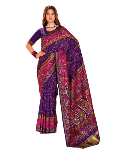 Image of SIRIL Women's Silk Kashmiri Minakari Jacquard Saree With Unstitched Blouse Piece