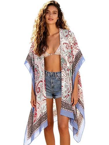 Image of Breezy Lane Women's Kimono Cardigan Summer Swimsuit Coverups Beach Cover Up with Floral Print for Vacation