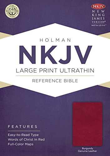 NKJV Large Print Ultrathin Reference Bible, Burgundy Genuine Leather with Ribbon Marker