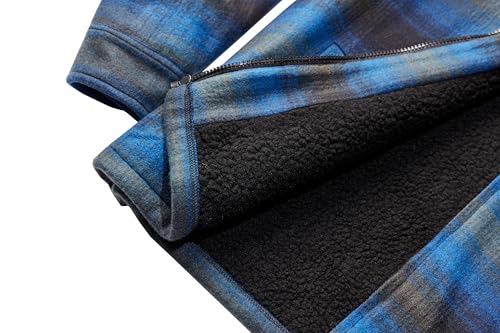 Image of TanBridge Men's Cotton Plaid Shirts Jacket Full Zip Fleece Flannel Sherpa Lined Hoodies Heavyweight Hoodies Jacket for Men