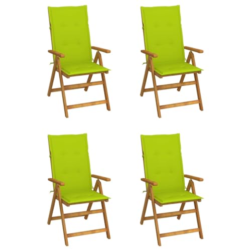 Mimdixy Sillón de relax para camping, con respaldo alto, ajustable, 4 unidades, con cojines de madera maciza de acacia, muebles de jardín para balcón, jardín, salón, se puede montar rápidamente