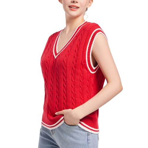 Image of Womens Sweater Vest Sleeveless Cotton Casual V Neck Pullover