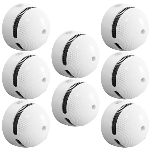 FUMIXTEX Smoke Detectors,Fire Alarms for Home,Replaceable Battery Powered,Standalone Smoke Alarm with Test/Mute Button Function,8 PCS