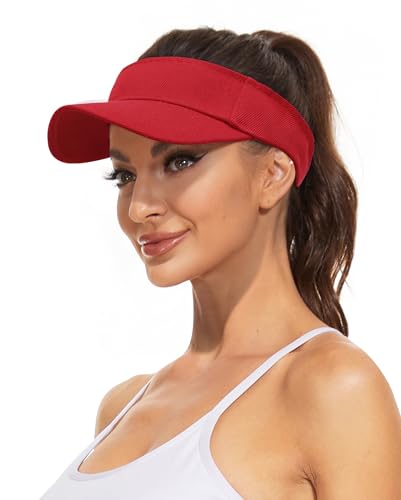 Zando Red 3.2 Structured Brim Sun Visor Hats for Women UPF 50+ Sun Protection hat Quick-Dry Open-Top Sports Visor with Sweatband for Golf Tennis Pickleball and Running