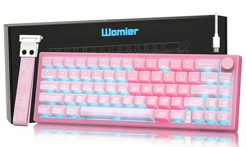 Image of Womier 60% Keyboard QMK /VIA, Pink Gaming Mechanical Keyboard Creamy, Hot Swappable Gasket Mount RGB Wired Jade Key Board & Jelly Translucent Keycaps(VK66 PRO- Jelly)