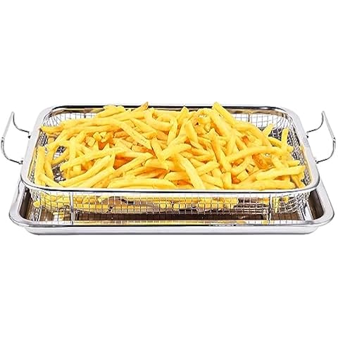 Eyourlife Air Fryer Basket for Oven, 12.8x9.6 Inch 18/8 Stainless Steel Crisper Tray and Basket, Oven Bacon Rack Baking Sheet for Oven, Air Fry in Your Oven for Christmas Cover