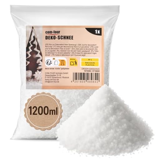 com-four® 1200 ml Nieve cristalina para Adornos y Manualidades – Copos Falsos para Ambiente navideño – Toque Invernal con Efecto Realista (1,2 litros - Nieve cristalina)