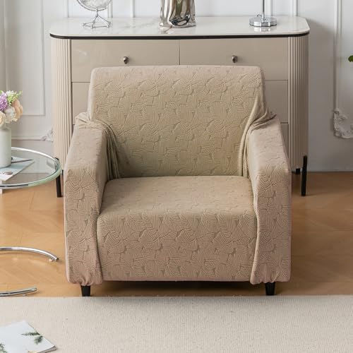 Image of House of Quirk Universal Jacquard Fabric Sofa Cover - Soft, Stretchable Couch Slipcover for 5-Seater (3+1+1), Flexible Fit, Wrinkle-Resistant & Easy to Clean (Khaki)