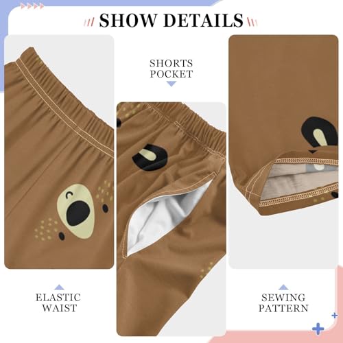Cute Bear Face Boys Pants Boys Athletic Pants Long Pant for Boywith Pockets Wide-Leg Size 6-14Y4