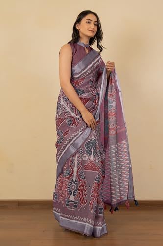 Image of MIRCHI FASHION Saree for Woman Cotton Blend Printed | Traditional Ethnic Sari for Ceremonial Use and Farewell with Blouse Piece