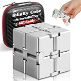 Bonison Infinity Cube Fidget Desk Accessory for Adults, Premium Aluminum Alloy Focus Tool with Carrying Case, Quiet Metal Device for Office, Meetings & Travel