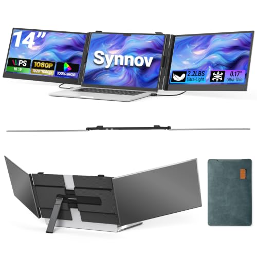 Image of Synnov 14 inch Laptop Screen Extender, 2.2lbs Lightweight & Portable Monitor with 1080P FHD Display, Type-C /HDMI Plug & Play Triple Travel Monitor for 13-17.3 inch Laptops, Compatible with Wins /MacOS /Chrome