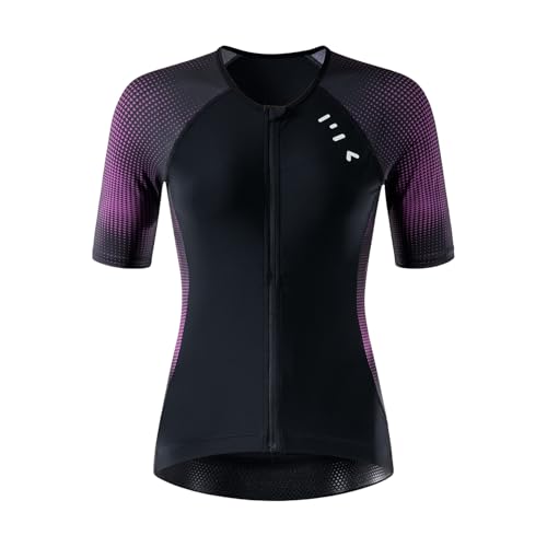 MY KILOMETRE Blusa feminina de triatlo, acolchoada, secagem rápida, ajuste emagrecedor, zíper de blo