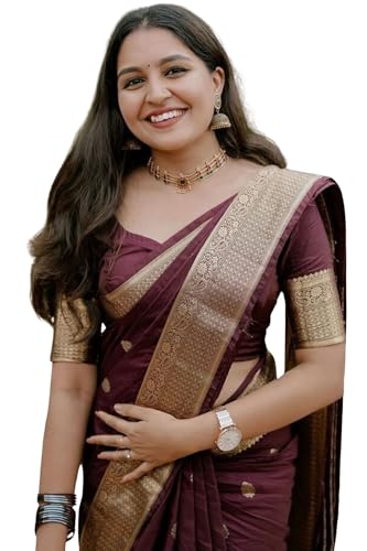 Image of SGF11 Women's Kanjivaram Soft Silk Saree With Blouse Piece