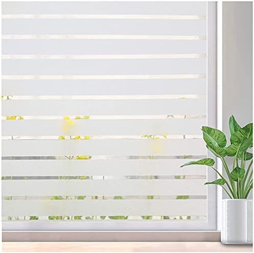 Viseeko Window Privacy Film: Blinds Frosted Glass Window Film Stripe Patterns Window Frosting Film Non-Adhesive See Out Not in Static Cling Glass Film for Bathroom Home Office Kids Study Meeting Room