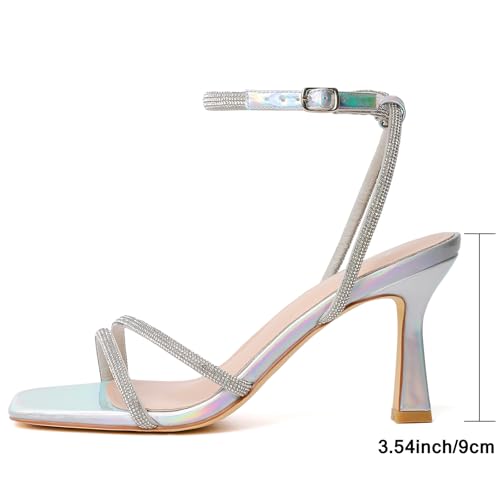 Image of Mostrin Womens Sandals Strappy Heels for Women Ankle Strap Lace Up Heels Square Open Toe Heels Tie Up Stiletto High Heeled Sandals for Prom, Party, Daily Wear