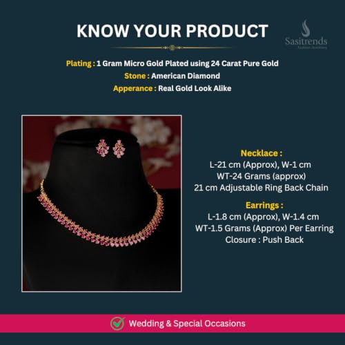 Image of Sasitrends Micro Gold Plated American Diamond Ruby stone Studded Jewellery Set
