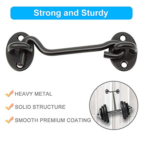 2 Pack Privacy Hook and Eye Latch, Upgrade Heavy Duty Barn Door Lock, 4 inches Solid Thicken Stainless Steel Barn Door Latch with 8PCS Screws, Best for Sliding Door, Bathroom, Window (Black) - Thumbnail 2