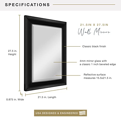 Image of MCS 27x21 Large Wall Mirror, Black & Beveled Mirror, Vertical & Horizontal Wall Hanging Mirror for Bathroom, Bedroom & Livingroom