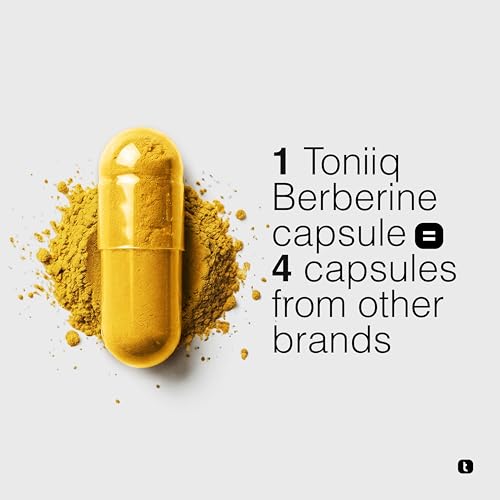 Image of Toniiq NSF Certified Ultra High Strength Berberine HCl from The Himalayas - 100:1 Concentrated Extract - Lab-Tested 97% Berberine HCl - 90 Vegetarian Capsules, 500 mg per Capsule
